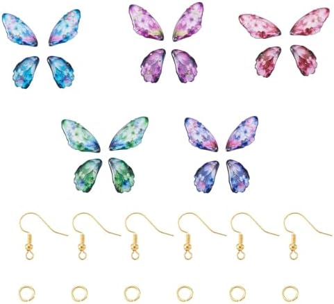 FASHEWELRY 20Pcs Resin Feather Wing Charms Mixed Color Flower Prints Fairy Wing Earring Pendants Colorful Butterfly Charms with Gold Foil for Jewelry Making - Earring Hooks & Jump Rings - Image 7
