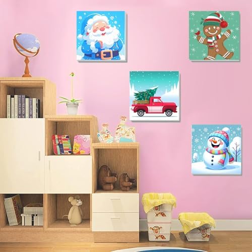 SYDYLH 6 Packs Framed Chrsitmas Paint by Numbers Kit for Kids Ages 8-12,Snowman Easy Acrylic Paint by Number Framed on Canvas,Number Painting Paint by Numbers Kit for Home Wall Decoe 8x8inch - Image 7