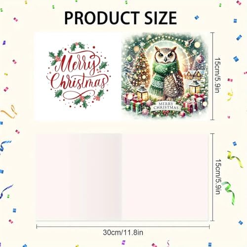 6Pcs Christmas Greeting Card DIY Diamond Art Painting Greeting Cards Blessing Folding Card Kit with White Envelopes Diamond Arts Crafts for Birthday Festival Gift-Owl - Image 7