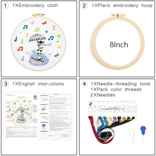Hand DIY Embroidery Kits for Beginners Adults, Cute Crewel Embroidery Art Kits, Stamped Cross Stitch Kits for Beginners Adults Craft Kits for Women, Entire Set of Embroidery Supplies & Video Tutorial - Image 7