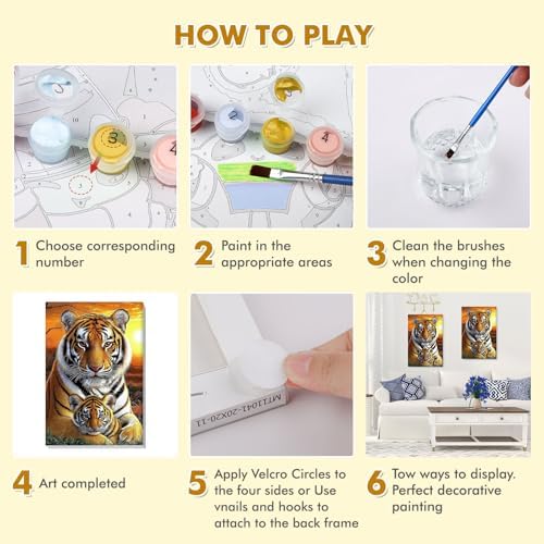 Bowetile Framed Paint by Numbers Tiger for Adults Beginners, Adults' Paint-by-Number Tiger Kits, Easy Adult Paint by Number Kits on Canvas, Acrylic Animals Number Painting for Home Decor, 8x12in - Image 7