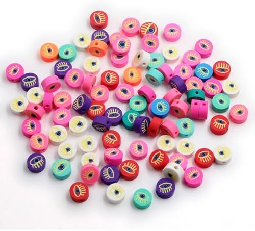 100 Pcs Polymer Clay Beads Mixed Heishi Spacer Bead Charms Supplies for DIY Bracelet Earring Necklace Jewelry Making (Evil Eye) by PEVOGON