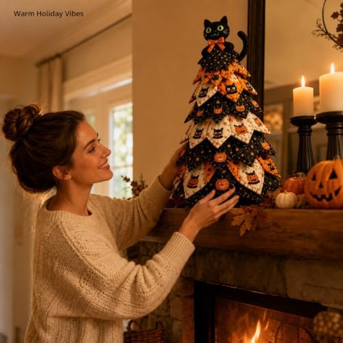 Quilted Christmas Tree Kit – Pre-Cut Fabric & Foam Cone DIY Tabletop Decoration with Tree Topper, No-Sew Holiday Craft Kit for Adults & Kids, Christmas Tree Decorations for Home, Party & Gifts (set13) - Image 7