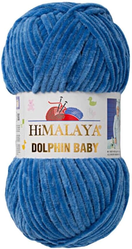 4 Skein/Pack Himalaya Dolphin Baby Chenille Yarn, Each Ball 100 gr (3.5 oz), 120 m (132 Yards), 100% Polyester, Super Bulky Baby Blanket Velvet Amigurumi Yarn, 80341 - Denim Blue