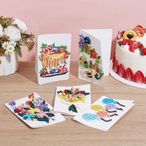 WEBEEDY 20 Sets Paper Quilling Kit DIY Happy Birthday Quilling Cards for Beginner,Blank Greeting Card Making Kit with Instruction Quilling Strips 5 Styles Heart,Cake,Balloons,Flowers for Invitation - Image 5