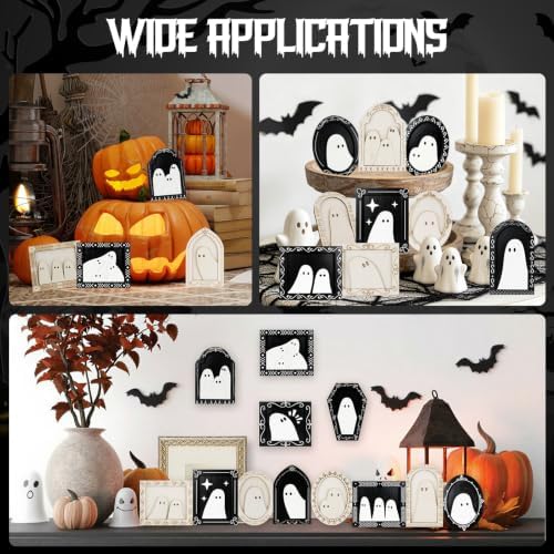 12 Sets Halloween Crafts for Adults Wood Ghost DIY Frames Decoration - Image 7