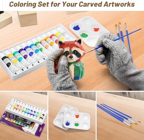 Wood Carving Kit, Wood Carving Tools Set with Carving Knives Detail Knives Basswood Blocks Gloves Polishing Compound Coloring Set, Wood Whittling Kit for Beginners DIY Hobbies for Adults - Image 7