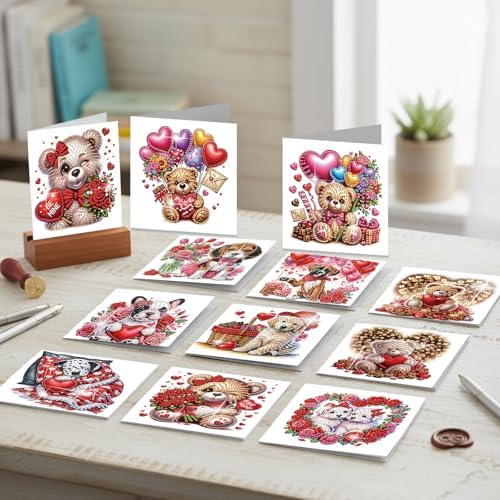 12Pcs Diamond Art Greeting Cards Kit with Envelopes Valentine - Image 7