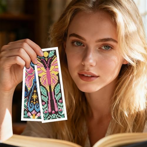 INFUNLY 6Pcs Cross Stitch Bookmark Kit 3x8.5 Inch Butterfly Stamped Embroidery Starter Set for Adults DIY Fabric Needlepoint Bookmark with 16 Colors Floss Scissor Threader Backing Felt for Book Lovers - Image 7