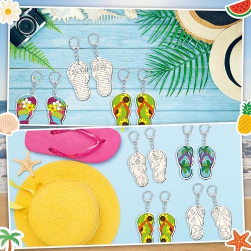 RattanView 24 Pcs Flip Flop Slipper Craft Color Your Own Keychains - Image 6