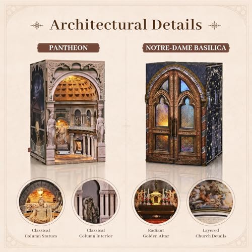 MiniCity 2-Pack DIY Book Nook Kits, Pantheon and Notre-Dame Models with LED - Image 7