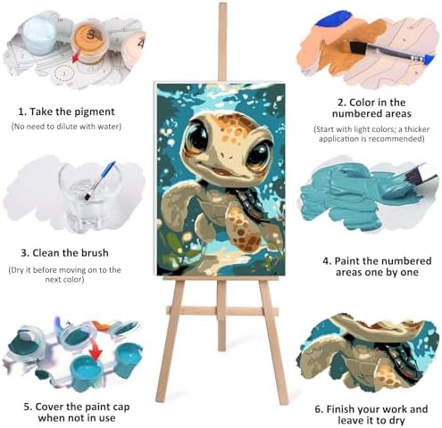 Lxmsja Cute Turtle Paint by Numbers Kit for Adults, Fantasy Ocean Acrylic Paint by Numbers for Adults Beginner, DIY Craft Supplies Oil Painting Kits for Home Wall Decor 8x12 inch (Framed) - Image 7