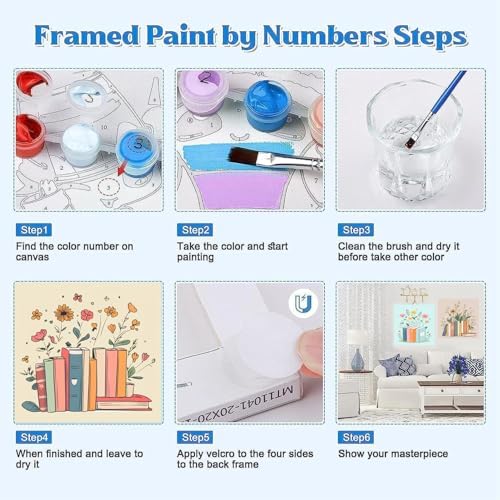 Canrichshop 4 Pcs Book Paint by Numbers Kit for Adults & Ages Over 12,Framed Books Adults' Paint-by-Number Kits, DIY Painting by Numbers for Adults Flowers for Decor Present 8X 8 in - Image 7