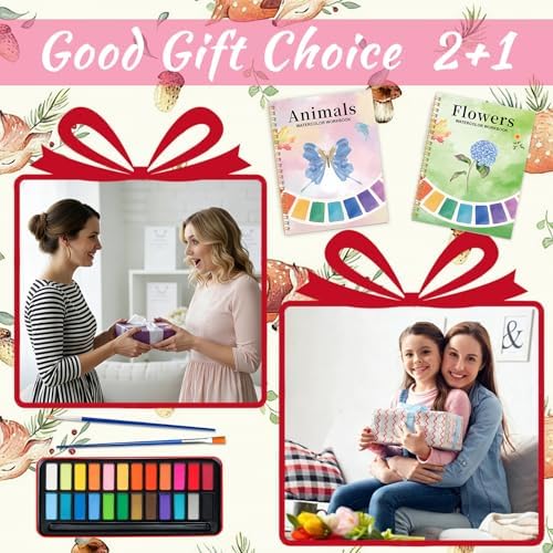 Watercolor Workbook - Coloring Book Beginner Friendly Painting Kit, Watercolor Workbooks for Adults, Exploration Gift for Adults Teens (Flowers-Animals, 24 Color Palette) - Image 7