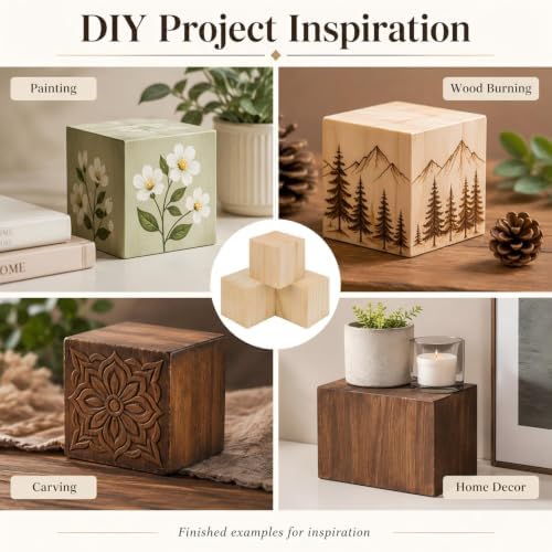 3 Pack Unfinished Wood Blocks, 3 Inch Solid Wood Cubes for Crafts - Image 6