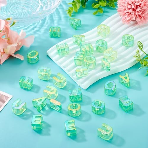 FASHEWELRY 50Pcs Big Crystal Vowel Letter Beads 20mm Colorful Acrylic Vowel Beads 3D Transparent AEIOU Alphabet Bead for DIY Keychains Bracelet Paracord Jewelry Making (Light Green) - Image 7