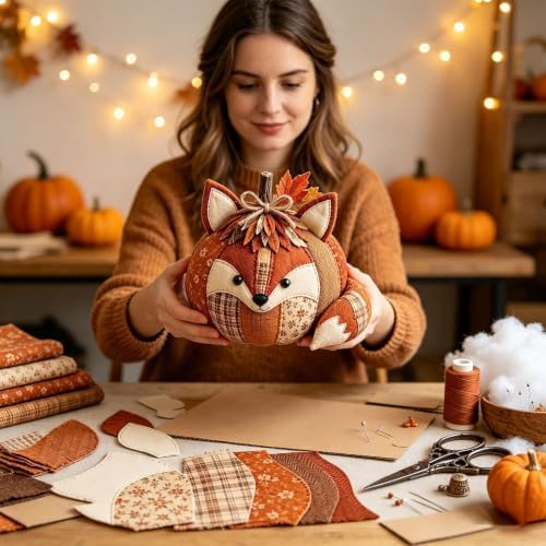 4PCS DIY Animal Pumpkin Sewing Kit - Autumn Fabric Animal Pumpkin Craft Set for Adults Beginners - Thanksgiving Handmade Fall Patchwork Craft Kit for Holiday Decor - Image 7