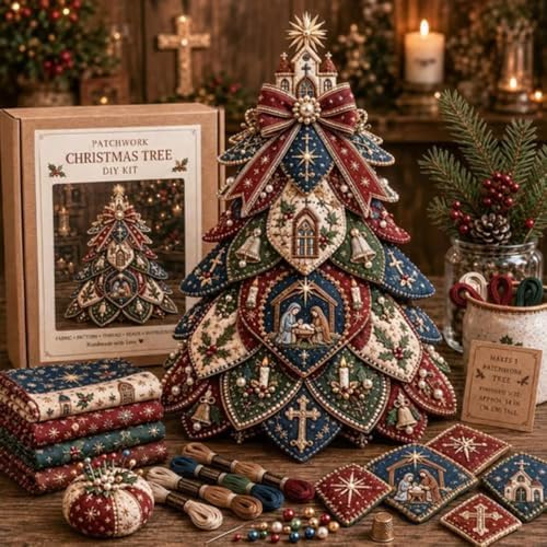 Beginner-Friendly Tree of Faith 3D Quilted Christmas Tree Sewing Kit, DIY Christmas Craft Kit with Fabric & Embroidery Details, Religious Holiday Decor for Adults Handmade Christmas Decoration,#G - Image 7