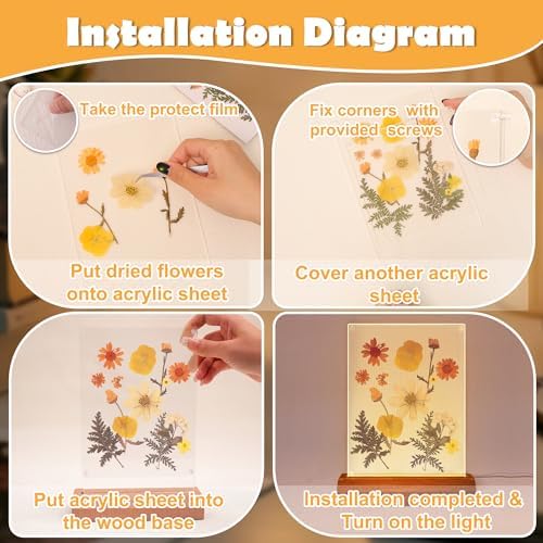 Pressed Flower Frame Lamp, LED DIY Frame Night Light for Pressed Flowers, Mother Day Birthday Gifts for Mom Love Girlfriend, Home Bedroom Table Decor Xmas Holiday Valentine's Day Idea - Image 6