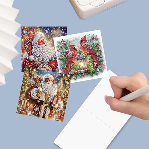 12Pcs Christmas Greeting Card DIY Diamond Art Painting Greeting Cards Blessing Folding Card Kit with White Envelopes Diamond Arts Crafts for Birthday Festival Gift-03 - Image 7