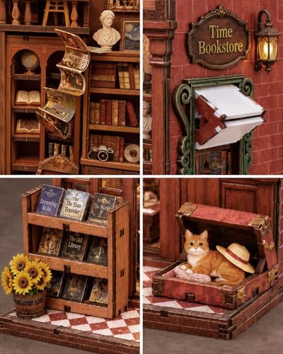 Book Nook Kit DIY Miniature House Kit for Adults, Timeless Library Mini Dollhouse with Furniture & LED Lights, 3D Wooden Puzzle Bookshelf Insert Decor, Creative Gift for Teens, Family & Friends - Image 7