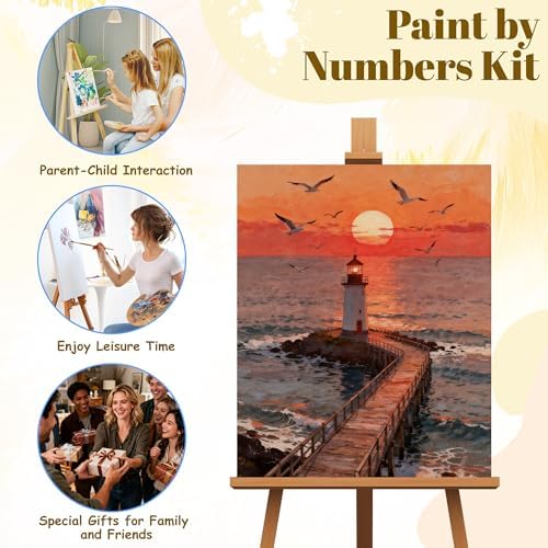 NKVNKV Paint by Numbers Kit for Adults Beginners, Mountain Adult Paint by Numbers on 20" Lx16 W Canvas for Painting Kits for Adults in Colorful Box,for Gift Home Wall Decor Without Frame (Lighthouse) - Image 7