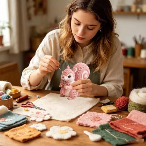 Pink Enchanted Forest DIY Felt Patchwork Kit, 3D Pink Woodland Friends DIY Felt Patchwork Kit, Pastoral Wild Creatures Handicraft Activity, Manual Tailoring Bundle for Beginners Adult (Color H) - Image 7