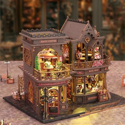 Plustopoy DIY Miniature House Kit - 3D Wooden Puzzle Bookshelf Decor with Furniture & LED Light, Dollhouse Kit Creative Craft Building Set for Adults, for Women Men - Image 7