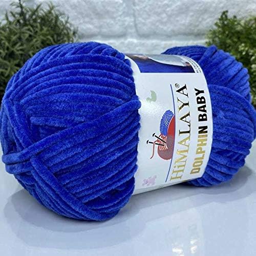 4 Skein/Pack Himalaya Dolphin Baby Chenille Yarn, Each Ball 100 gr (3.5 oz), 120 m (132 Yards), 100% Polyester, Super Bulky Baby Blanket Velvet Amigurumi Yarn, 80329 - Saxe Blue