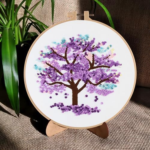 Sivilife Embroidery Starter Kit for Beginners, 4 Sets Stamped Cross Stitch Kits for Adult, Seasonal Tree Pattern Hand DIY Kits with 2 Embroidery Hoop Instructions Color Threads Needles and Scissor - Image 7