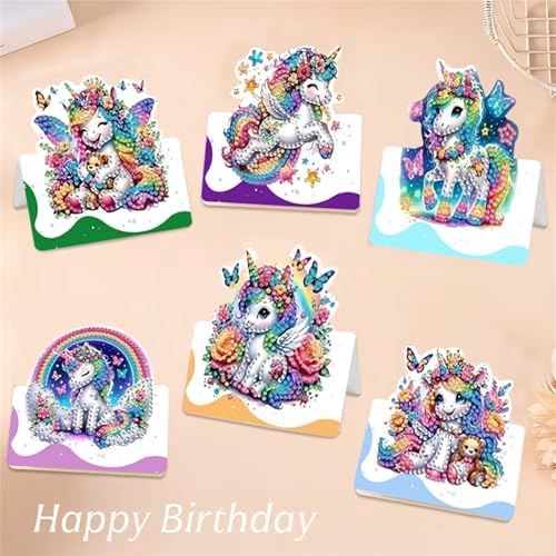 6 pack 3D Unicorn Diamond Painting Greeting Cards Kit,Pink Diamond Art Birthday Cards with Envelopes,DIY Thank You Card Making Craft for Adults,Handmade Greeting Card Supplies Gift Idea (Unicorn) - Image 7