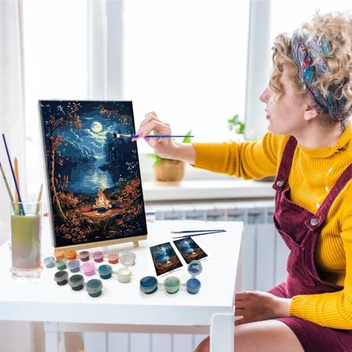 JOOZ Landscape Paint by Numbers Kit for Adults Beginner with Easel Moon Paint by Number on Canvas with Frame DIY Acrylic Painting for Ideal Gift Home Wall Decor 7.87x11.81 Inch - Image 6