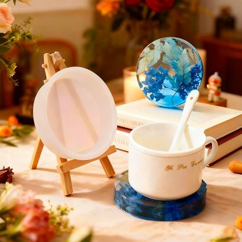 Coaster Molds for Epoxy Resin - 8 Cavities Round and Square Resin Coaster Molds Set, Epoxy Resin Molds Silicone for Flower Bouquet Preservation,DIY Agate Coasters, Candle Trays - Image 6