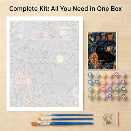 Amphol Paint by Numbers Kit for Adults - 16x20 Inch Black Cat DIY Paint by Number Canvas Art Kit, Oil Painting Kit on Unframed Canvas Art for Stress Relief, Home Wall Decor with Acrylic Paint Set - Image 7