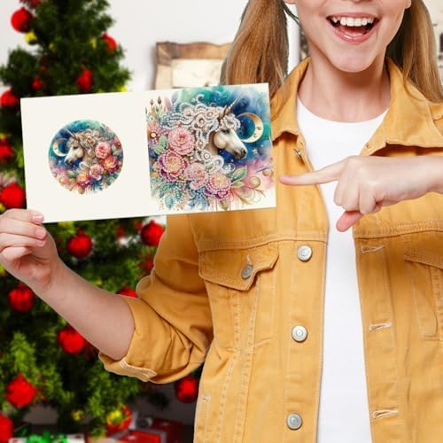 jinglinhh 6pcs Flower Horse Rose Sunflower Diamond Art Painting Greeting Cards with Envelopes, DIY Card Making Kits for Adults, Diamond Art Postcards Holiday Cards Craft Gifts - Image 7
