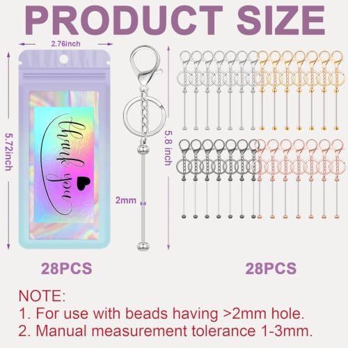 42/84/126 Pcs Beadable Keychain Bars Bulk Blank DIY Beaded Keychain Making Supplies with Bag Thank You Card - Image 2