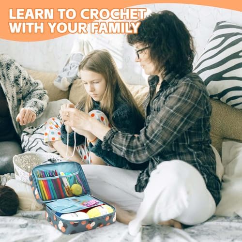 58pcs Crochet Kit Beginners, Crochet Hook Set with Yarn, Portable Crocheting Kit for Starter, Ergonomic Crochet Needles Tools DIY Knitting Accessories for Experienced Crochet Lovers, Blue Flower - Image 7