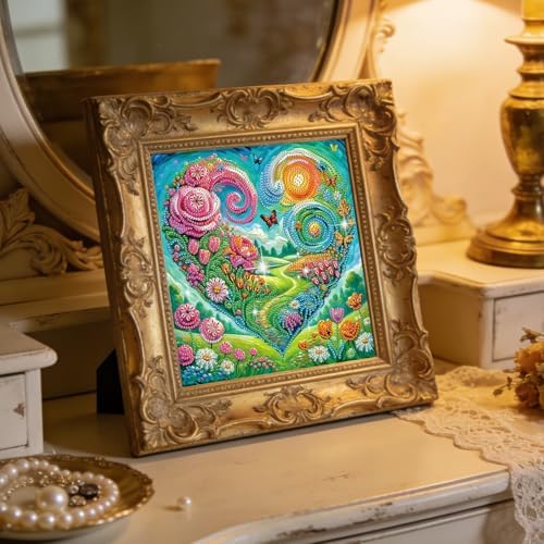 jinglinhh Heart Scenery Butterfly Rose Daisy Flowers Special Shaped DIY Diamond Art Painting Kit for Adults Beginners, Partial Drill Crystal Rhinestone Gem Art Craft Home Wall Decor 30x30cm - Image 7