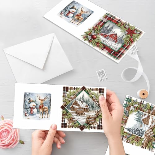 6pcs Christmas Diamond Painting Greeting Card with envelopes, DIY Santa Claus and snow house Diamond Art Greeting Card for Blessing and Wish Special Shaped Arts Crafts for Birthday Thanksgiving Day - Image 7