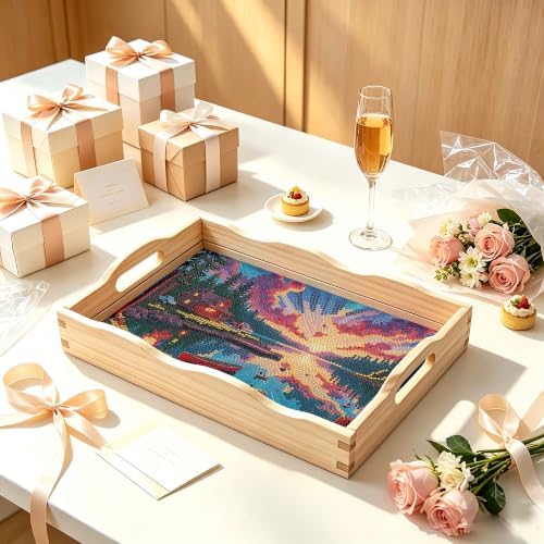 DIY Diamond Painting Wooden Serving Tray Kit, Adult Craft Gem Art Tray with Handles, Multipurpose Fruit Snack Platter for After-Work Chat & Home Decor (Scenery, 7.8×11.8in) - Image 7