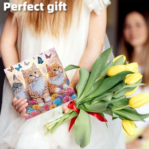 jinglinhh 6pcs Garden Cat Butterfly Sunflower Tulip Flowers Diamond Art Painting Greeting Cards with Envelopes, DIY Card Making Kits for Adults, Diamond Art Postcards Christmas Cards Craft Gifts - Image 7