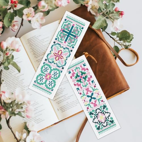 BEUNITONE Cross Stitch Bookmark Kits 6 Pcs Variegated Flowers DIY Bookmarks Cross Stitch Set for Adults Beginners Hand Embroidery Set Traditional Decorative Patterns Craft Kits for Gifts 8''x2.4'' - Image 7