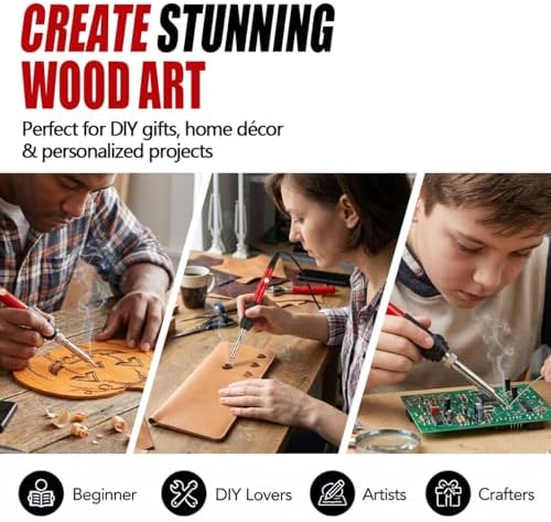 32PCS Wood Burning Kit, Wood Burning Tool – Adjustable Temperature Soldering Iron Tool for DIY, Wood Carving, Embossing, and Craft Projects – Wood Burner Pen Set for Adults and Beginners(Red) - Image 6