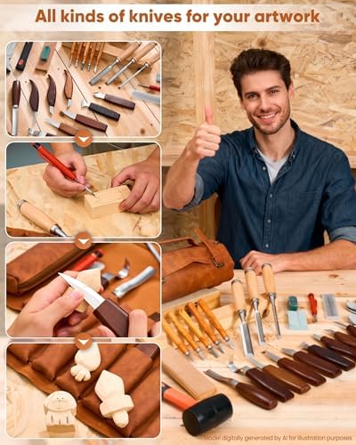 SakerNeo 25-Piece Wood Carving Kit Whittling Kit with Leather Storage Bag - Image 6