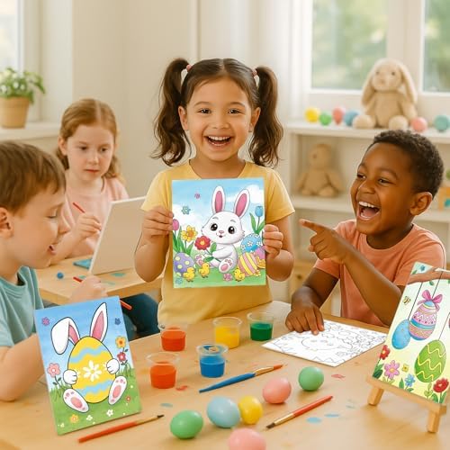Nuberlic 10Pcs Easter Pre Drawn Canvas to Paint for Kids Girls Boys Painter Teen Adults Happy Easter Bunny Chick Egg Hunt Spring Holiday Painting Kits Pre Stretched Canvas Outline Boards 8x10 inch - Image 7
