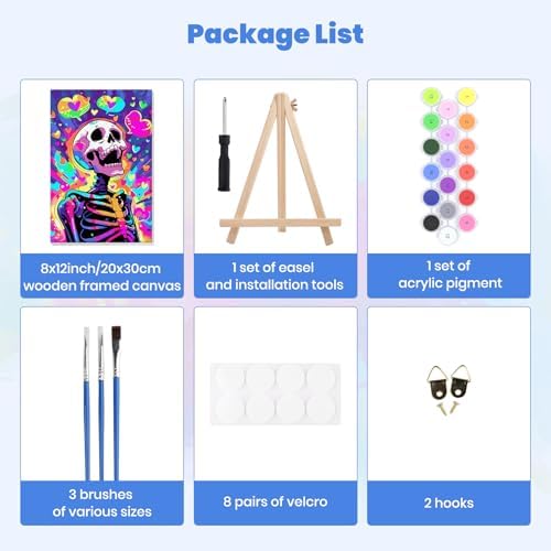 MXJSUA Rainbow Skeleton Framed Paint by Numbers Kit for Adults Beginner with Wooden Easel, Adults' Paint-by-Numbers on Canvas, Easy DIY Acrylic Number Painting for Home Decor Gifts, 8x12 inch - Image 7