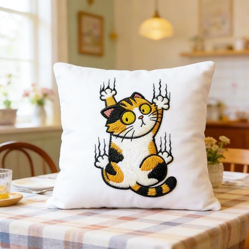 BEUNITONE 4PCS Fun and Funny Cat Embroidery Kit for Beginners, Cute Pre-Print Cat Pattern Hand Embroidery Kits with Hoop and Instruction, DIY Needlepoint Craft Kit for Gifts and Home Decor - Image 7