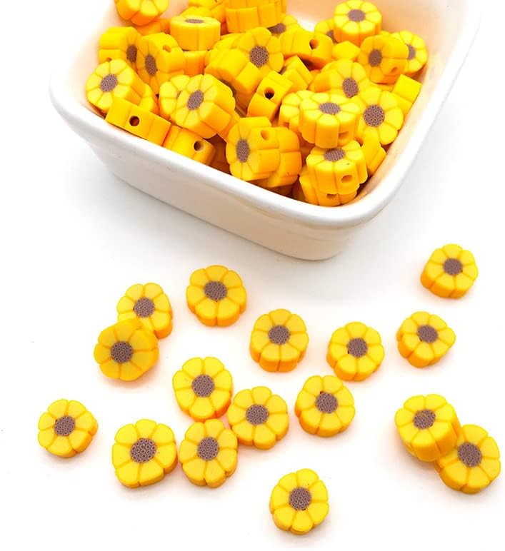 100pcs Yellow Sunflower Polymer Clay 10mm Spacer Beads for Women Jewelry Making DIY Bracelet Necklace Hair Clip (Sunflower) - Image 6