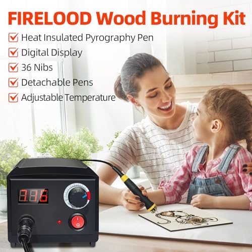 FIRElood Wood Burning Tool, Wood Burner kit Pen 200~750℃, Wood Burning kit with Digital Thermometer Temperature Adjustable Temperature, 2 pyrographic Wood Burning pens, 36 Wood Burning Pen Tips - Image 6