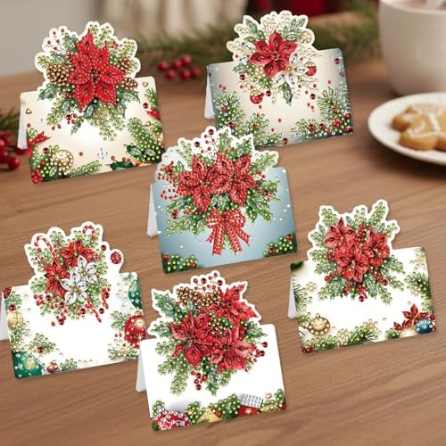 Christmas Diamond Art Painting Cards, 6-Pack DIY Holiday Greeting Card Kit with Envelopes & Rhinestones, Festive Craft Project for Adults, Personalized Seasonal Gift Idea - Image 7